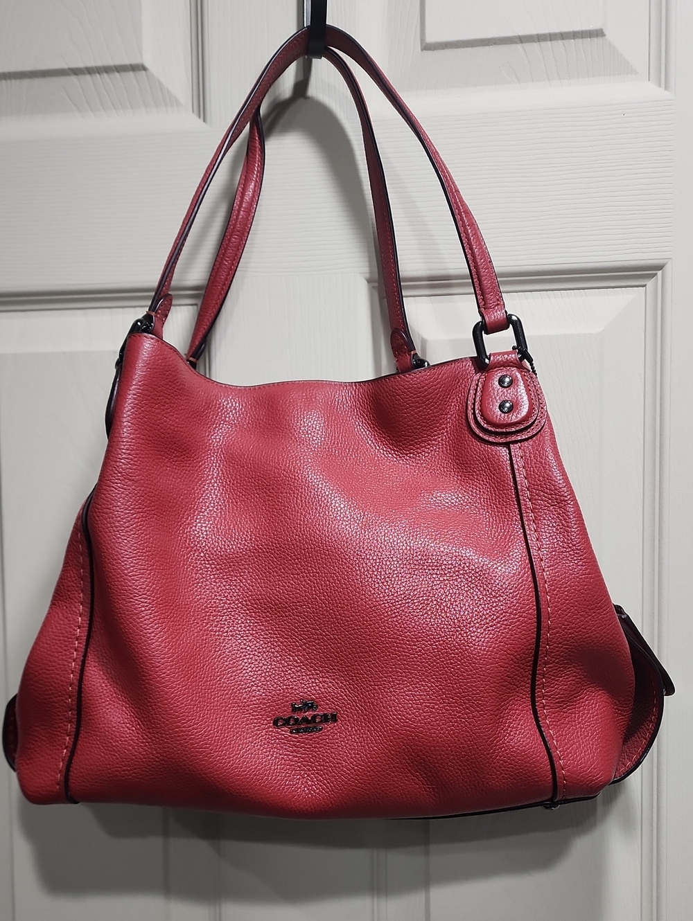 Coach Pebbled Leather Shoulder Bag in Rose Red